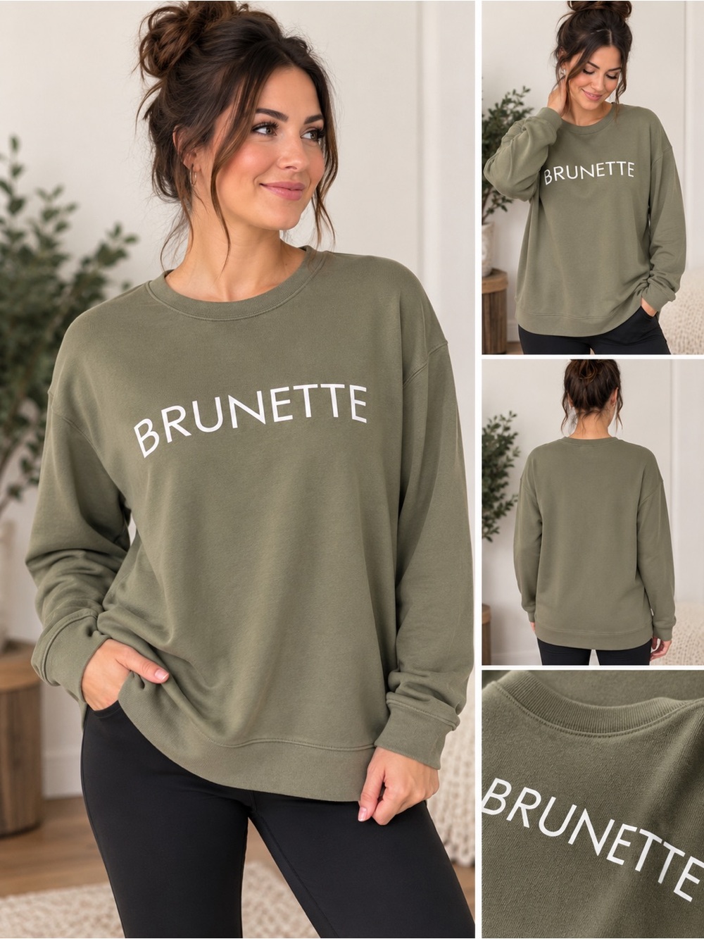 Brunette Olive Green Crewneck Sweater